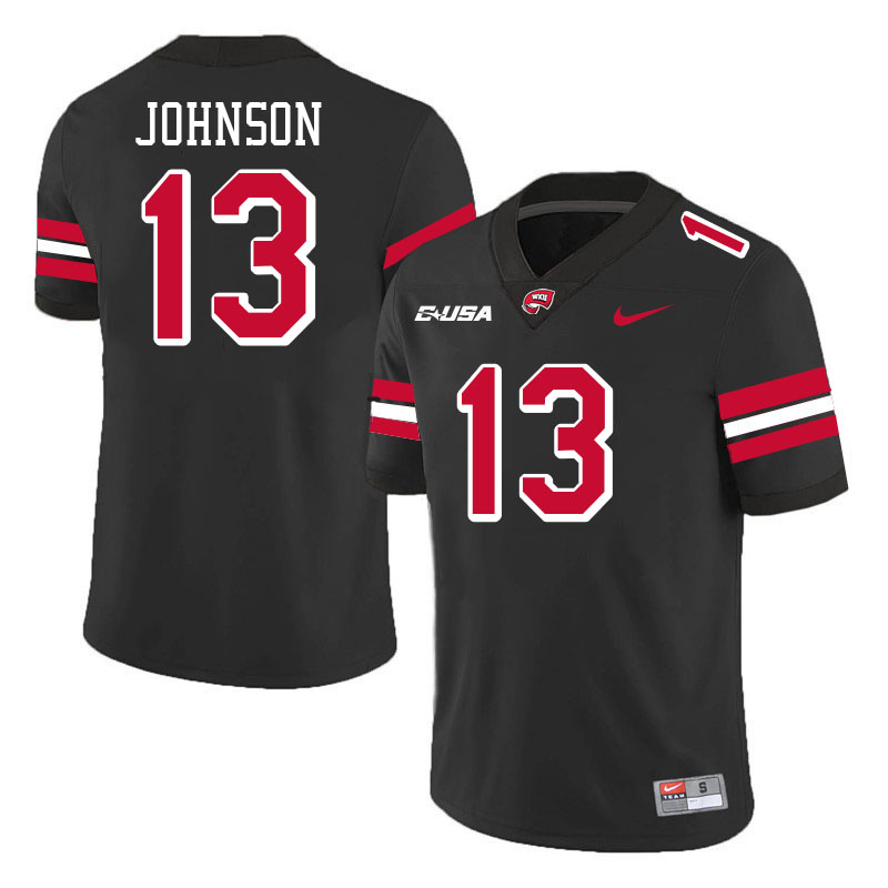 Western Kentucky Hilltoppers #13 Kisean Johnson College Football Jerseys Stitched-Black